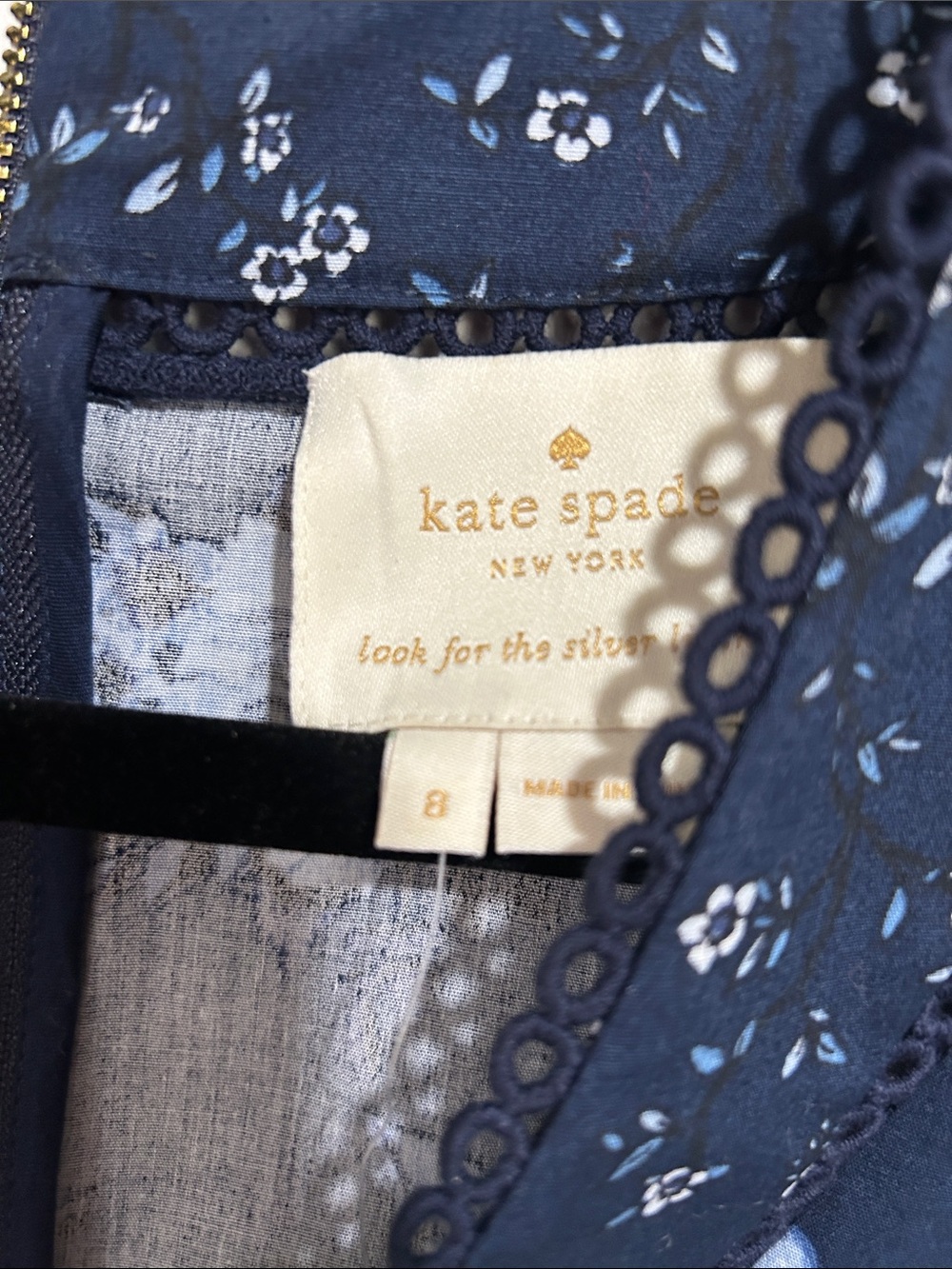 kate spade Navy Blue Floral Sleeveless V-Neck Dress - Picture 3 of 9
